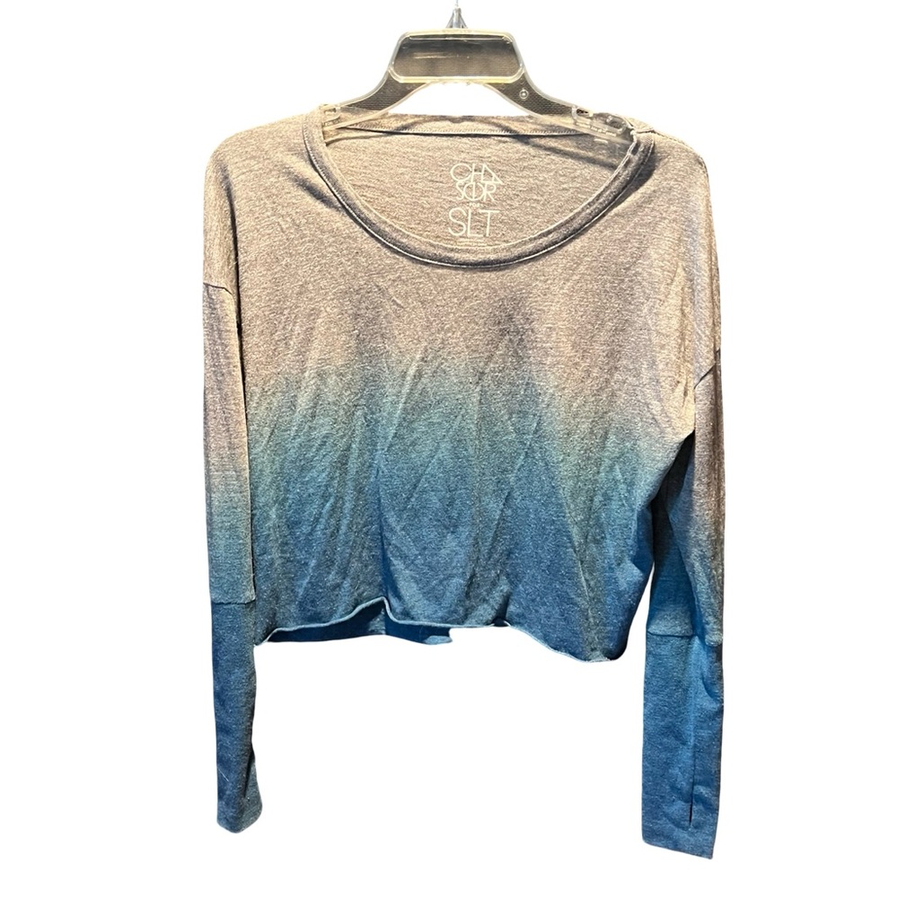 Chaser SLT Ombre Blue and Gray Cropped Top w/Thumbholes